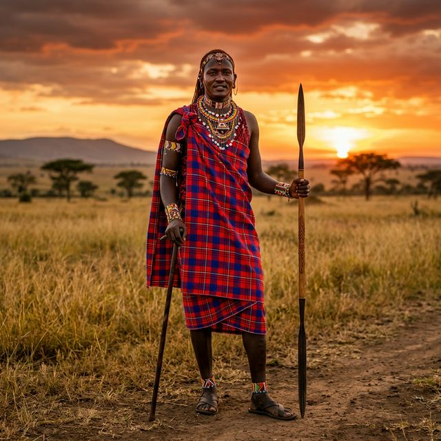 Guerriero Masai nella savana